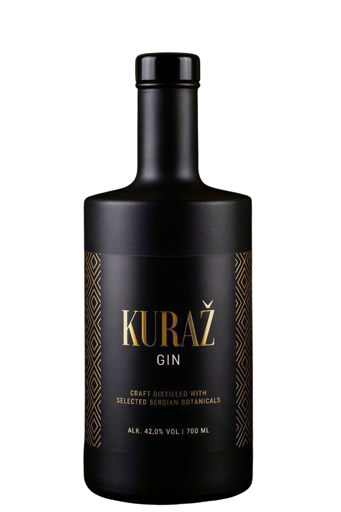 Kuraž Gin bottle with botanical ingredients